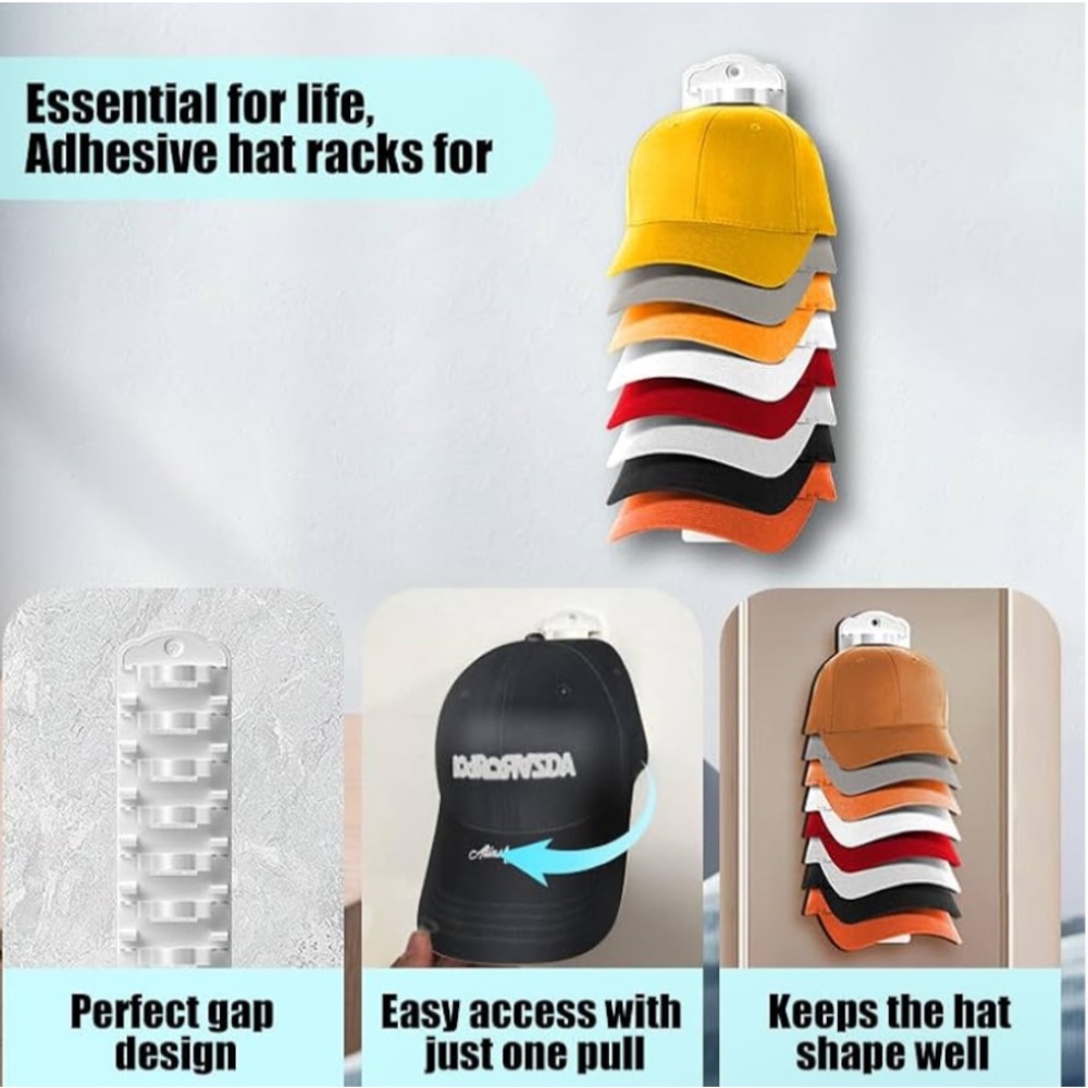 Hat Organizer for Baseball Caps, Strong Adhesive Hat Rack for Wall, - Picture 2 of 7